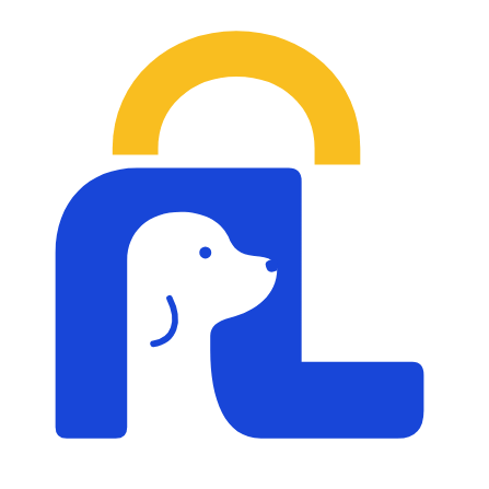 Fur Locked logo with a dog silhouette inside a blue lock and a yellow arch
